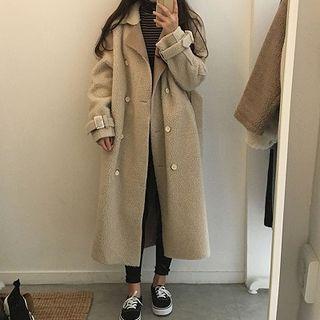 Plain Double-breasted Long-sleeve Coat As Shown In Figure - One Size