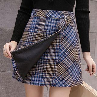 Plaid Buckled A-line Skirt