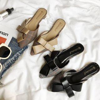 Bow Plaid Pointy-toe Mules
