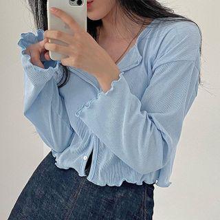 Long Sleeve Ruffled-trim Crop Cardigan
