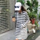 Hooded Striped Long-sleeve Dress As Shown In Figure - One Size