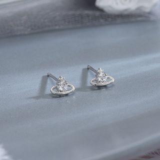 925 Sterling Rhinestone Hoop Stud Earring 1 Pair - Es703 - Silver - One Size