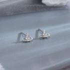 925 Sterling Rhinestone Hoop Stud Earring 1 Pair - Es703 - Silver - One Size