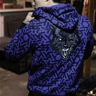 Embroidered Patterned Zip-up Hoodie (blue) Xl