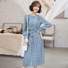 Long-sleeve Patterned Ruffled Midi A-line Dress