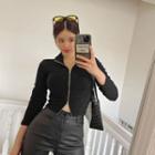 Mock-neck Cropped Zip-up Jacket