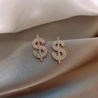 Dollar Sign Rhinestone Alloy Earring Gold - One Size