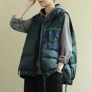 Plaid Panel Padded Vest