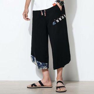 Printed Panel Cropped Wide-leg Pants