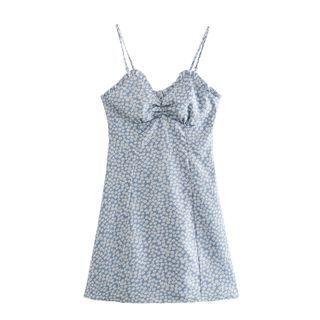 Floral Ruched Spaghetti-strap Mini Dress
