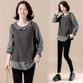 Ruffled Plaid Panel Blouse