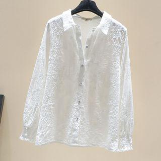 Long-sleeve Crochet Lace Shirt White - One Size