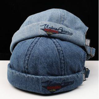 Lettering Embroidered Denim Brimless Hat