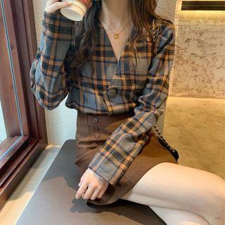Plaid Blouse / A-line Skirt / Set