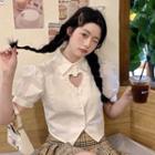 Puff-sleeve Heart Cutout Shirt