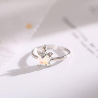 925 Sterling Silver Faux Crystal Unicorn Open Ring Faux Crystal Unicorn Open Ring - One Size