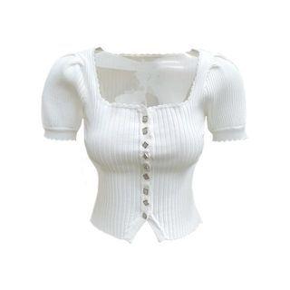 Short Sleeve Square-neck Single Breasted Top