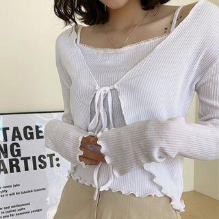 Set: Lettuce-edge Tie-front Cardigan + Camisole