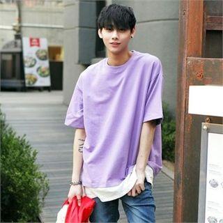 Layered-hem Colored T-shirt