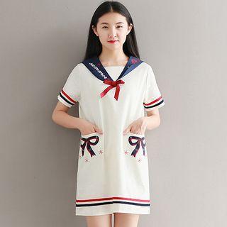 Sailor Collar Printed Short Sleeve Dress
