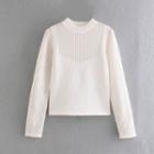 Long-sleeve Mock-neck Perforated Knit Top