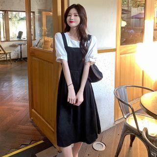 Mock Two-piece Round-neck Panel Dress