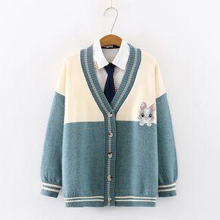 Rabbit Embroidered Color Block Cardigan