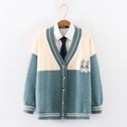 Rabbit Embroidered Color Block Cardigan