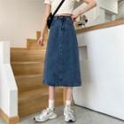 High-waist A-line Slit Denim Maxi Skirt