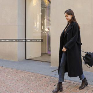 Wool Blend Long Coat With Sash Black - One Size