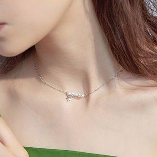 925 Sterling Silver Faux Pearl Necklace As Shown In Figure - One Size