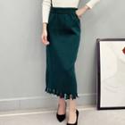 Fray Hem Midi Fitted Skirt