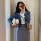 Buttoned Knit Cardigan / Plain Midi Skirt