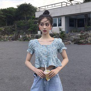 Floral Short-sleeve Crop Blouse