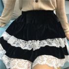 Lace Trim Velvet Layered Skirt