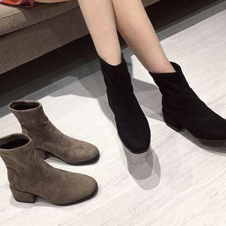 Faux-suede Block Heel Short Boots