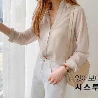 See-through Chiffon Shirt Beige - One Size