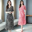 Short-sleeve Heart Print Midi Dress