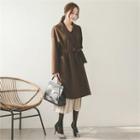 Wool Blend Double-breasted Coat With Sash Dark Brown - One Size