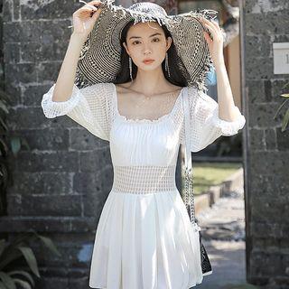 Elbow-sleeve Mesh-panel Swimdress