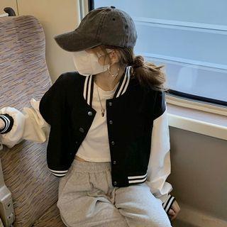 Two-tone Cropped Bomber Jacket Jacket - Black & White - One Size