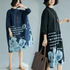 3/4-sleeve Printed Lettering T-shirt Dress