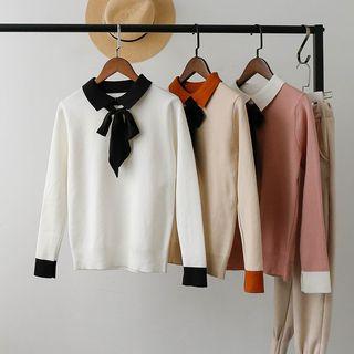 Bow Accent Color Block Sweater