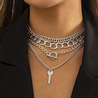 Layered Key Pendant Chain Necklace