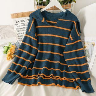 Sailor-collar Striped Sweater
