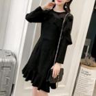 Long-sleeve Star Print Ruffle-hem Dress