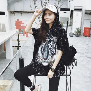 Short-sleeve Glitter Printed Top
