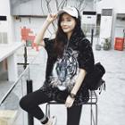 Short-sleeve Glitter Printed Top
