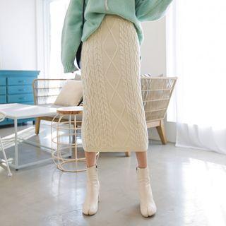 Band-waist Cable-knit Midi Skirt
