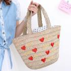 Heart Pattern Straw Tote Yellow - One Size